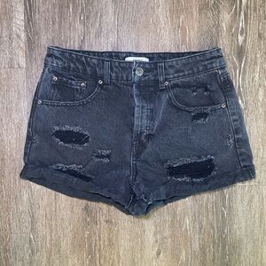 Distressed Black Denim Shorts